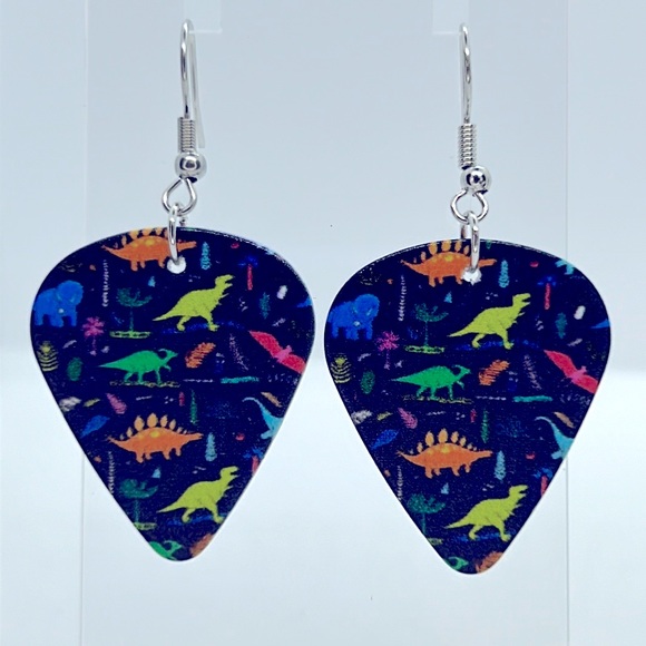Guitar Pick Custom Earrings Dinosaurs - Picture 4 of 4